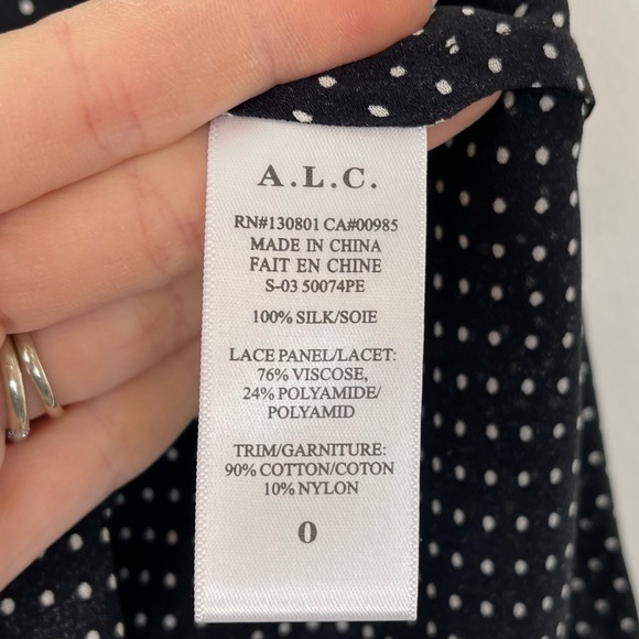 A.L.C. Jerry Silk Long Sleeve Lace Panel Blouse | Polka Dot Print Chiffo… - Picture 8 of 9